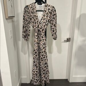 Leopard Print Long Sleeve Maxi Wrap Dress